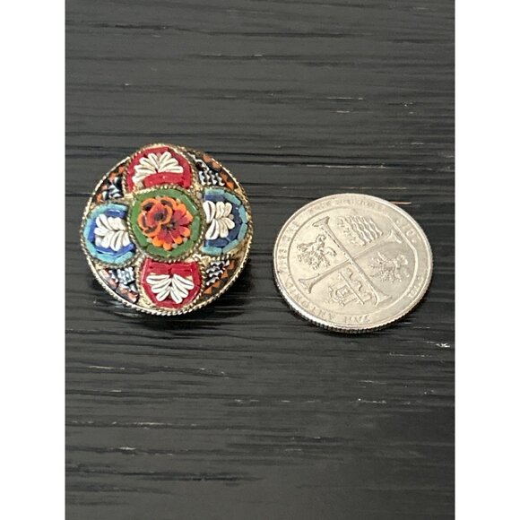 VTG Italian Micro Mosaic Floral Brooch Pin Colorful Intricate Design Italy Art - Picture 6 of 7